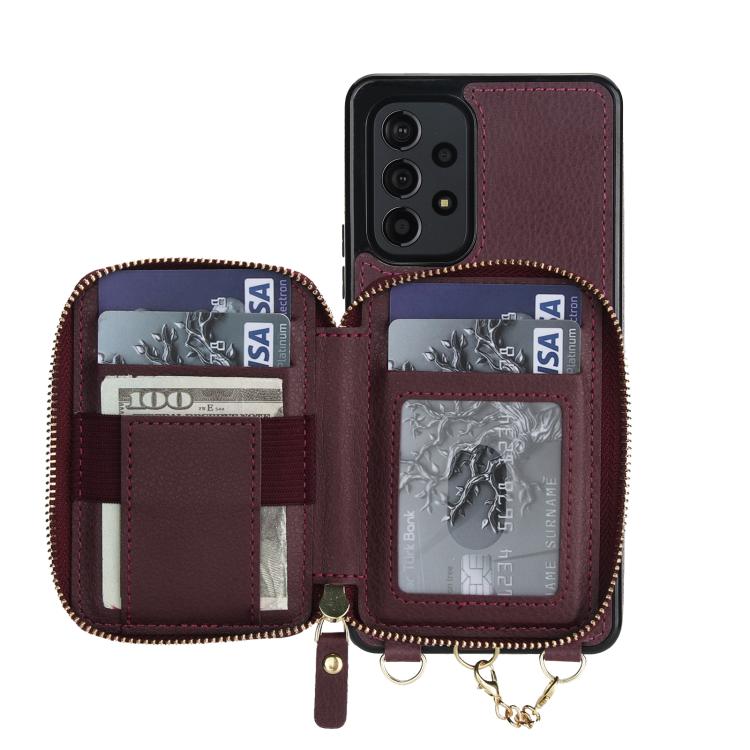 For Samsung Galaxy A53 4G / 5G AwQuer 2 in 1 Crossbody Zipper Wallet Leather Back Phone Case