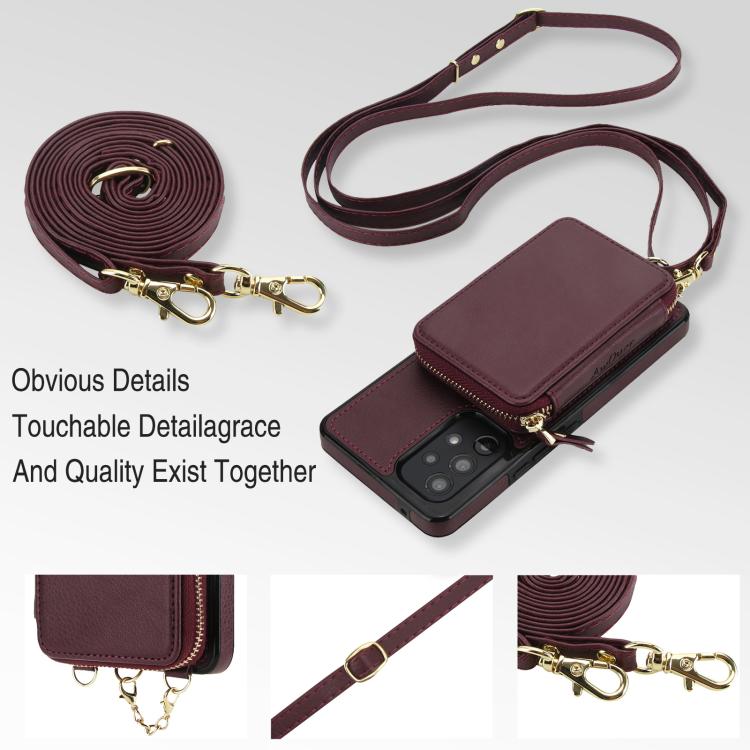 For Samsung Galaxy A53 4G / 5G AwQuer 2 in 1 Crossbody Zipper Wallet Leather Back Phone Case
