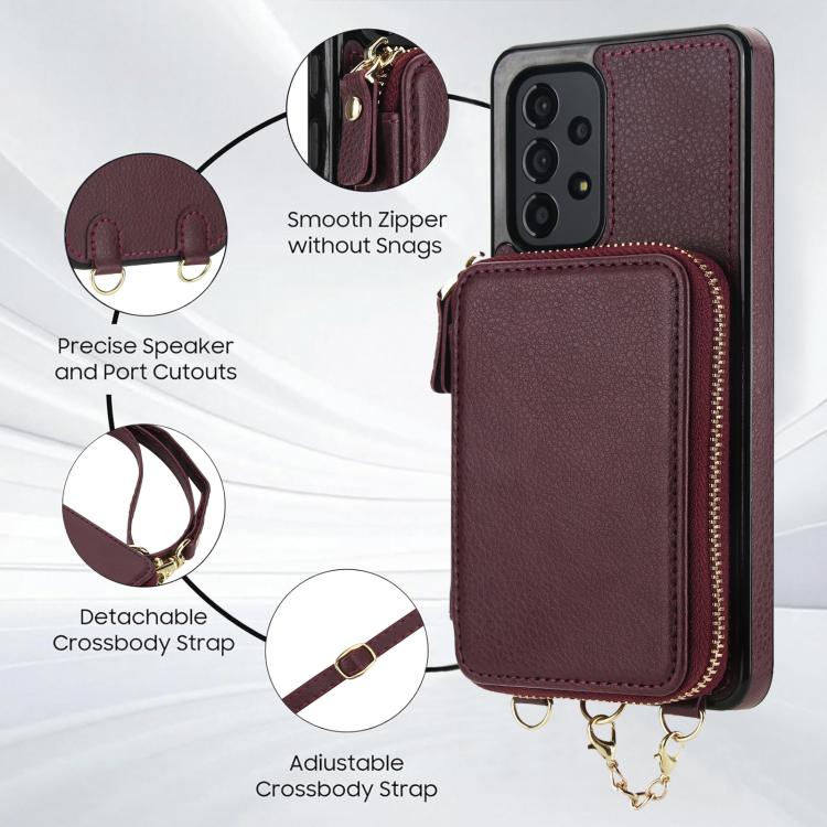 For Samsung Galaxy A53 4G / 5G AwQuer 2 in 1 Crossbody Zipper Wallet Leather Back Phone Case
