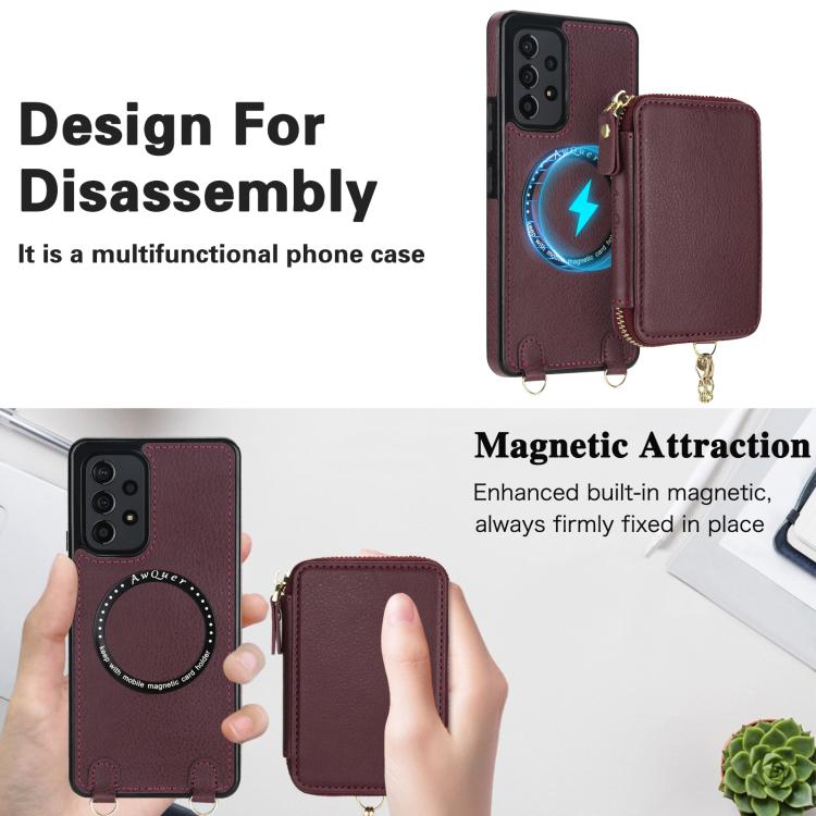 For Samsung Galaxy A53 4G / 5G AwQuer 2 in 1 Crossbody Zipper Wallet Leather Back Phone Case