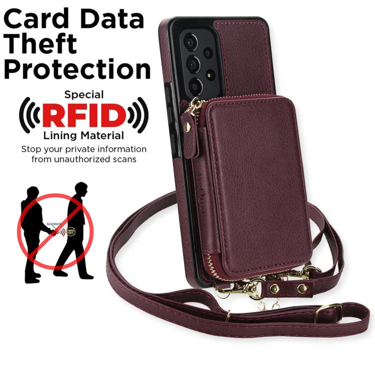 For Samsung Galaxy A53 4G / 5G AwQuer 2 in 1 Crossbody Zipper Wallet Leather Back Phone Case