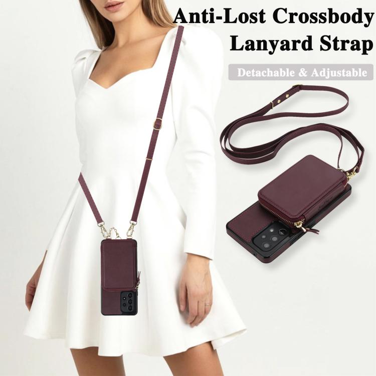 For Samsung Galaxy A53 4G / 5G AwQuer 2 in 1 Crossbody Zipper Wallet Leather Back Phone Case