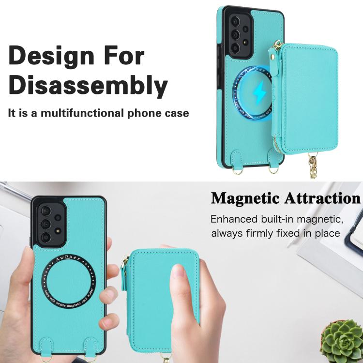 For Samsung Galaxy A53 4G / 5G AwQuer 2 in 1 Crossbody Zipper Wallet Leather Back Phone Case