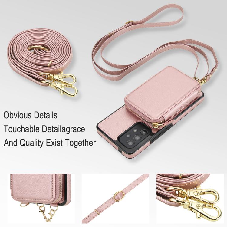 For Samsung Galaxy A53 4G / 5G AwQuer 2 in 1 Crossbody Zipper Wallet Leather Back Phone Case