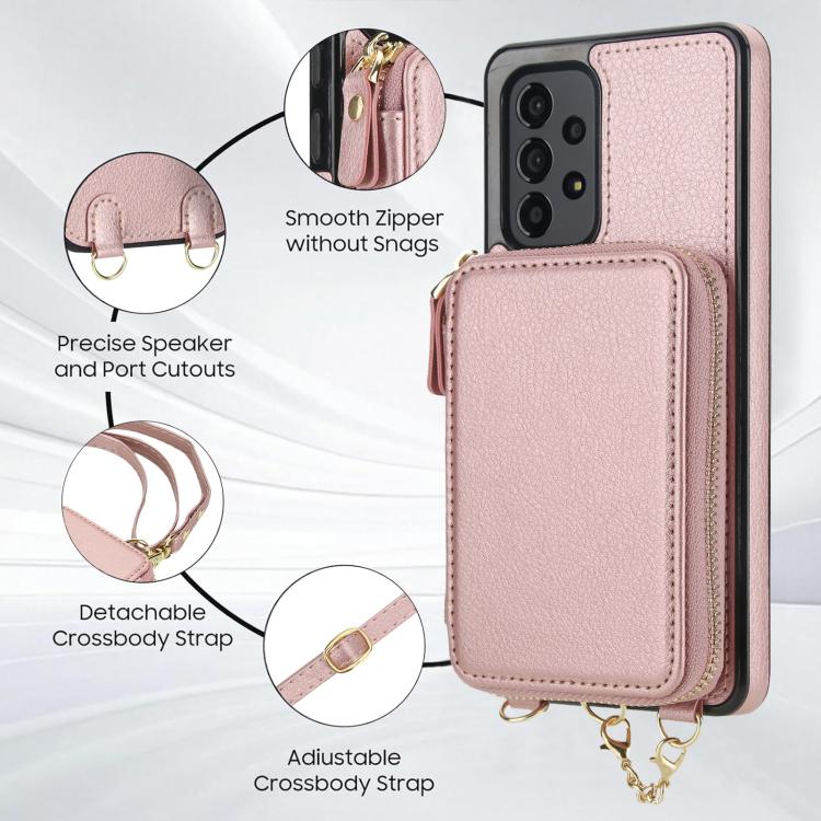 For Samsung Galaxy A53 4G / 5G AwQuer 2 in 1 Crossbody Zipper Wallet Leather Back Phone Case