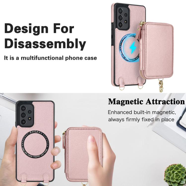 For Samsung Galaxy A53 4G / 5G AwQuer 2 in 1 Crossbody Zipper Wallet Leather Back Phone Case