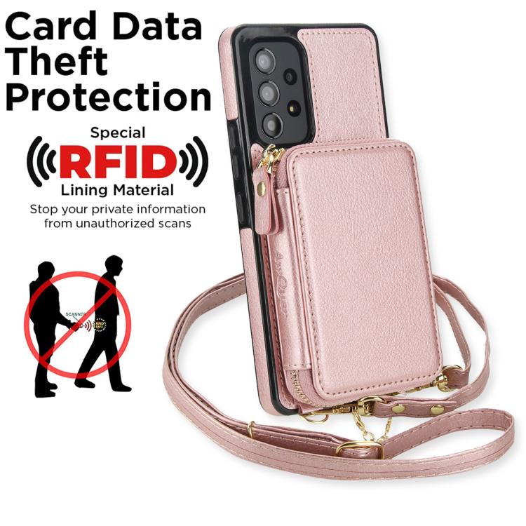 For Samsung Galaxy A53 4G / 5G AwQuer 2 in 1 Crossbody Zipper Wallet Leather Back Phone Case