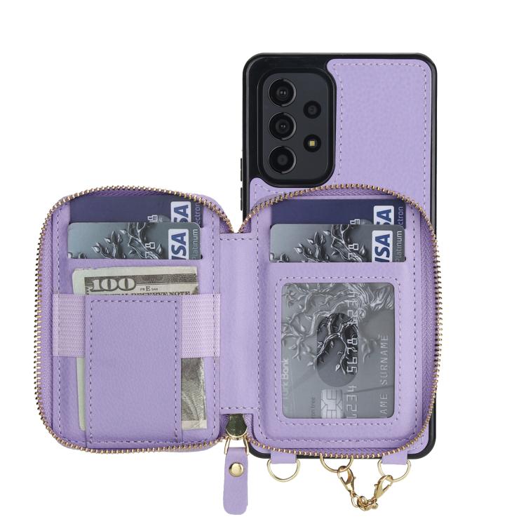 For Samsung Galaxy A53 4G / 5G AwQuer 2 in 1 Crossbody Zipper Wallet Leather Back Phone Case