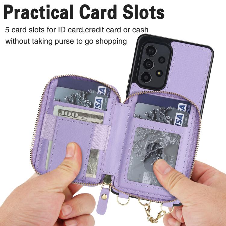 For Samsung Galaxy A53 4G / 5G AwQuer 2 in 1 Crossbody Zipper Wallet Leather Back Phone Case