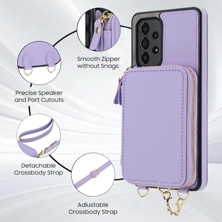 For Samsung Galaxy A53 4G / 5G AwQuer 2 in 1 Crossbody Zipper Wallet Leather Back Phone Case