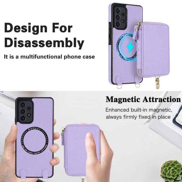 For Samsung Galaxy A53 4G / 5G AwQuer 2 in 1 Crossbody Zipper Wallet Leather Back Phone Case