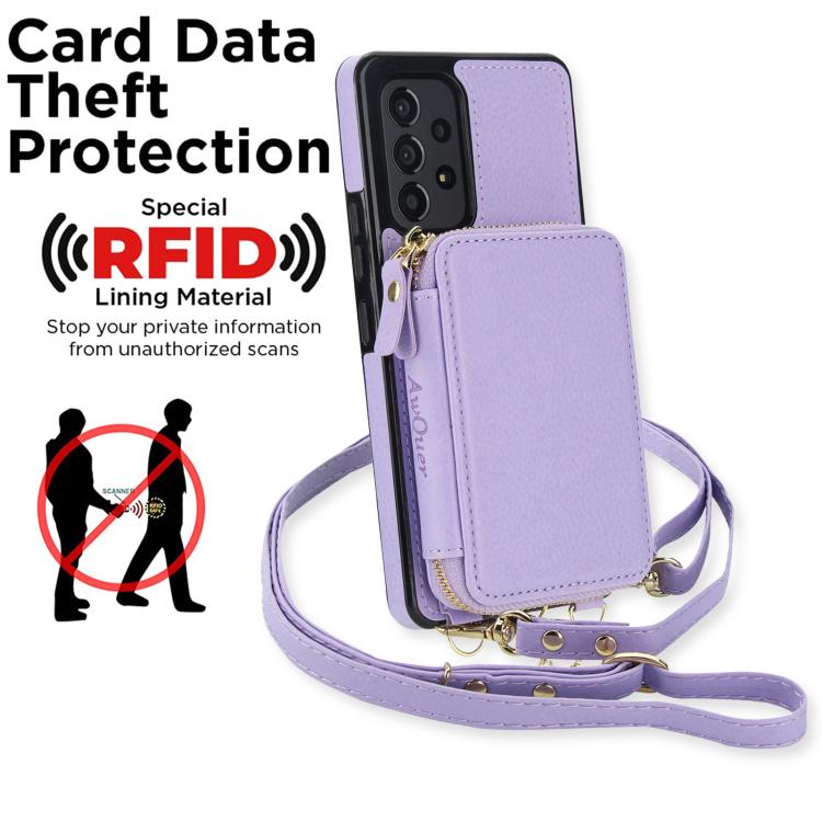 For Samsung Galaxy A53 4G / 5G AwQuer 2 in 1 Crossbody Zipper Wallet Leather Back Phone Case