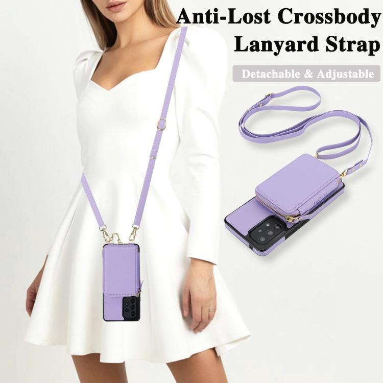 For Samsung Galaxy A53 4G / 5G AwQuer 2 in 1 Crossbody Zipper Wallet Leather Back Phone Case