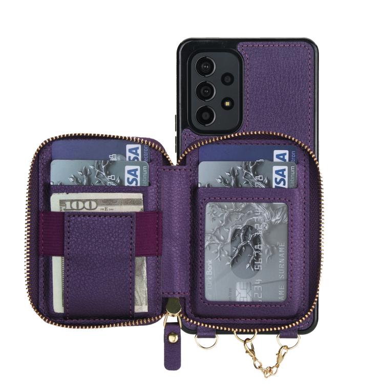 For Samsung Galaxy A53 4G / 5G AwQuer 2 in 1 Crossbody Zipper Wallet Leather Back Phone Case