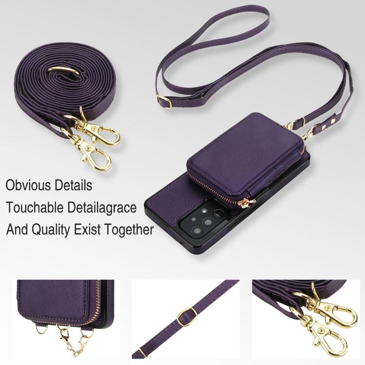 For Samsung Galaxy A53 4G / 5G AwQuer 2 in 1 Crossbody Zipper Wallet Leather Back Phone Case