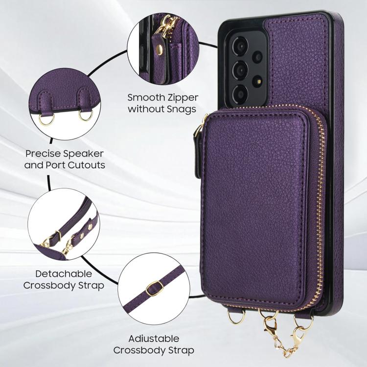 For Samsung Galaxy A53 4G / 5G AwQuer 2 in 1 Crossbody Zipper Wallet Leather Back Phone Case