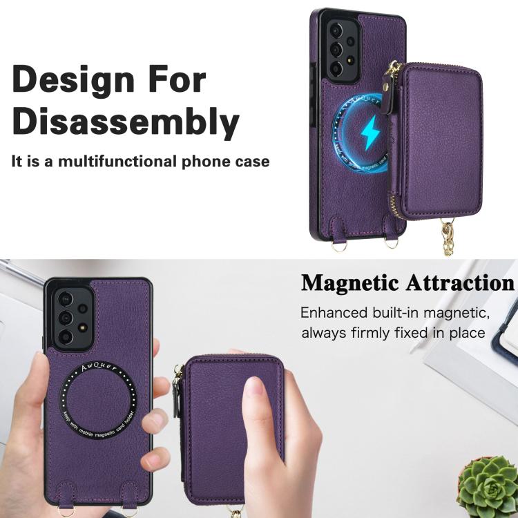 For Samsung Galaxy A53 4G / 5G AwQuer 2 in 1 Crossbody Zipper Wallet Leather Back Phone Case