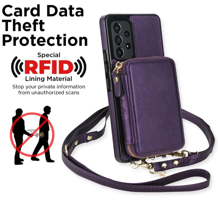 For Samsung Galaxy A53 4G / 5G AwQuer 2 in 1 Crossbody Zipper Wallet Leather Back Phone Case
