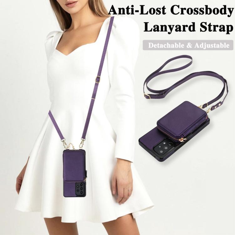 For Samsung Galaxy A53 4G / 5G AwQuer 2 in 1 Crossbody Zipper Wallet Leather Back Phone Case
