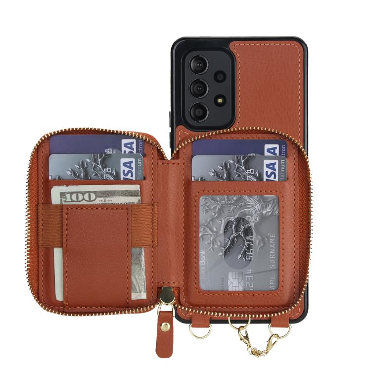For Samsung Galaxy A53 4G / 5G AwQuer 2 in 1 Crossbody Zipper Wallet Leather Back Phone Case