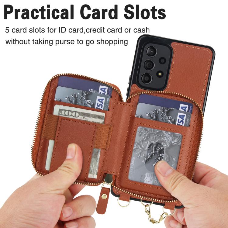 For Samsung Galaxy A53 4G / 5G AwQuer 2 in 1 Crossbody Zipper Wallet Leather Back Phone Case