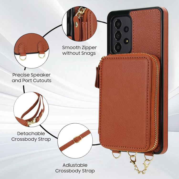 For Samsung Galaxy A53 4G / 5G AwQuer 2 in 1 Crossbody Zipper Wallet Leather Back Phone Case