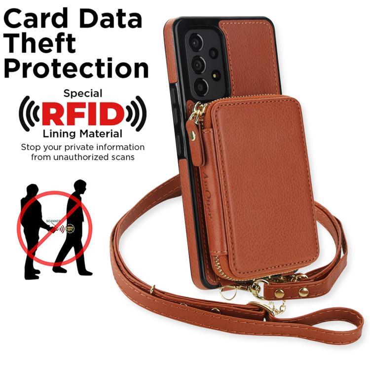 For Samsung Galaxy A53 4G / 5G AwQuer 2 in 1 Crossbody Zipper Wallet Leather Back Phone Case