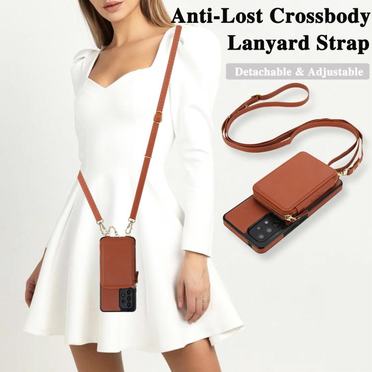 For Samsung Galaxy A53 4G / 5G AwQuer 2 in 1 Crossbody Zipper Wallet Leather Back Phone Case