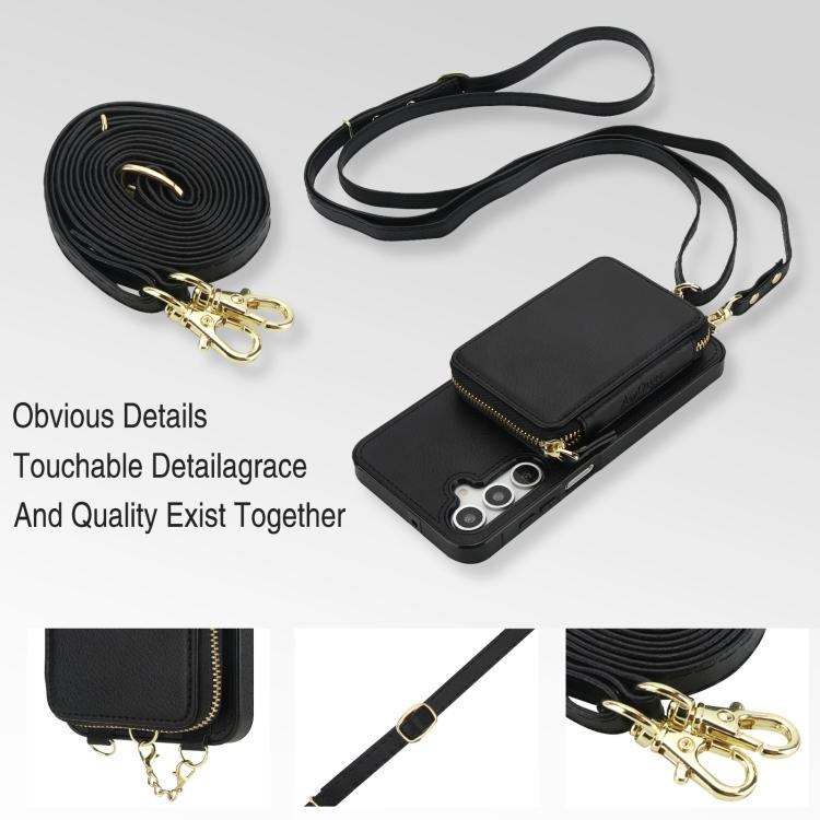 For Samsung Galaxy A14 4G / 5G AwQuer 2 in 1 Crossbody Zipper Wallet Leather Back Phone Case