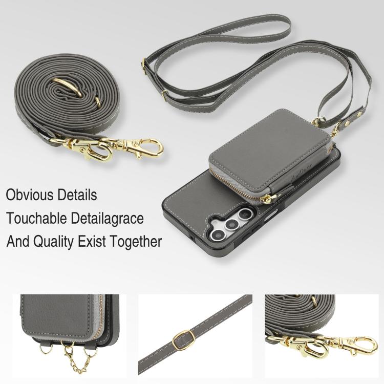 For Samsung Galaxy A14 4G / 5G AwQuer 2 in 1 Crossbody Zipper Wallet Leather Back Phone Case