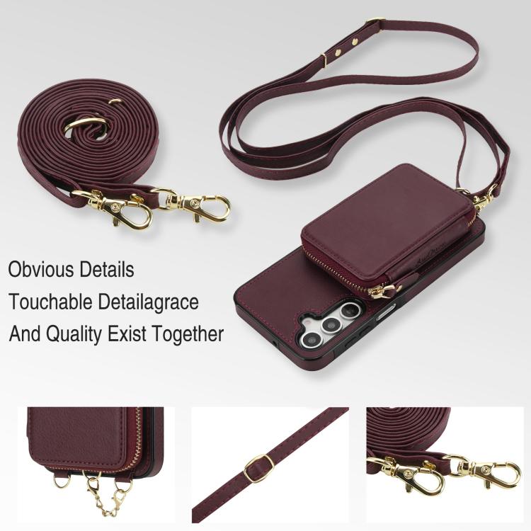 For Samsung Galaxy A14 4G / 5G AwQuer 2 in 1 Crossbody Zipper Wallet Leather Back Phone Case