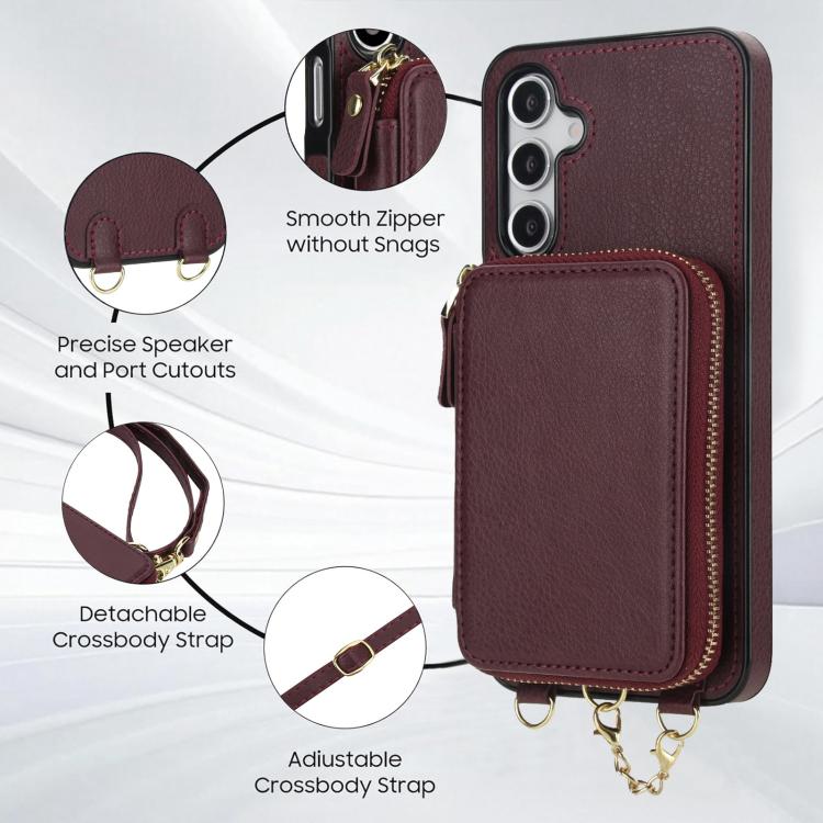 For Samsung Galaxy A14 4G / 5G AwQuer 2 in 1 Crossbody Zipper Wallet Leather Back Phone Case