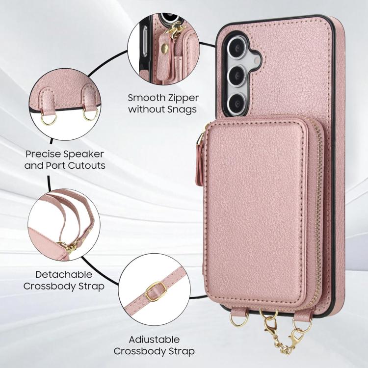 For Samsung Galaxy A14 4G / 5G AwQuer 2 in 1 Crossbody Zipper Wallet Leather Back Phone Case