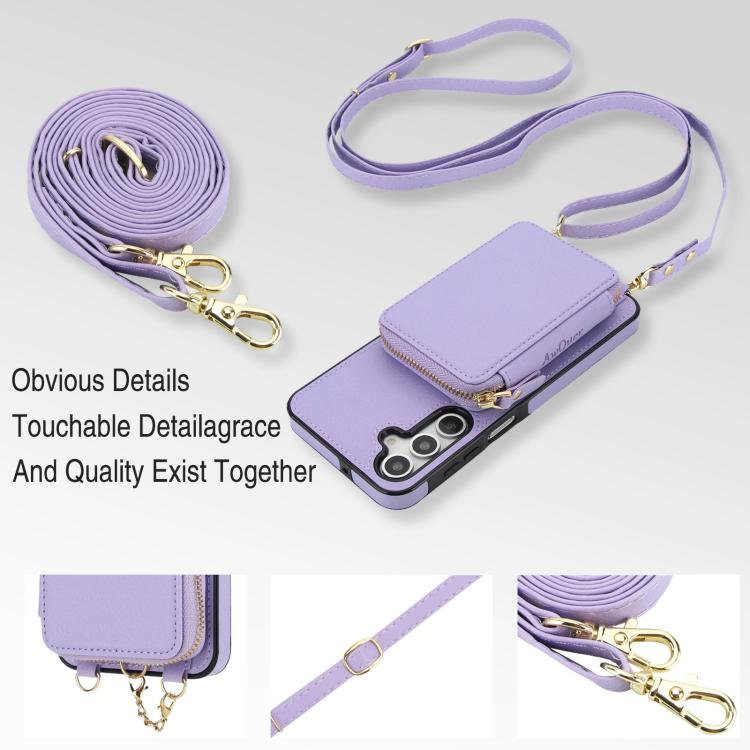 For Samsung Galaxy A14 4G / 5G AwQuer 2 in 1 Crossbody Zipper Wallet Leather Back Phone Case
