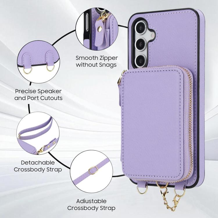 For Samsung Galaxy A14 4G / 5G AwQuer 2 in 1 Crossbody Zipper Wallet Leather Back Phone Case