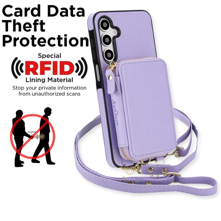 For Samsung Galaxy A14 4G / 5G AwQuer 2 in 1 Crossbody Zipper Wallet Leather Back Phone Case