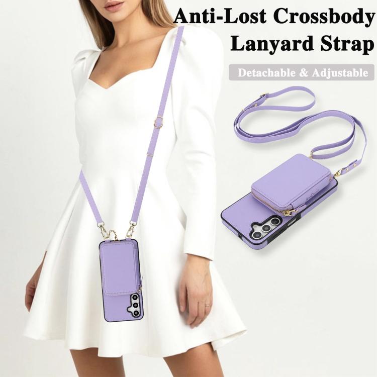 For Samsung Galaxy A14 4G / 5G AwQuer 2 in 1 Crossbody Zipper Wallet Leather Back Phone Case