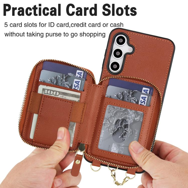 For Samsung Galaxy A14 4G / 5G AwQuer 2 in 1 Crossbody Zipper Wallet Leather Back Phone Case