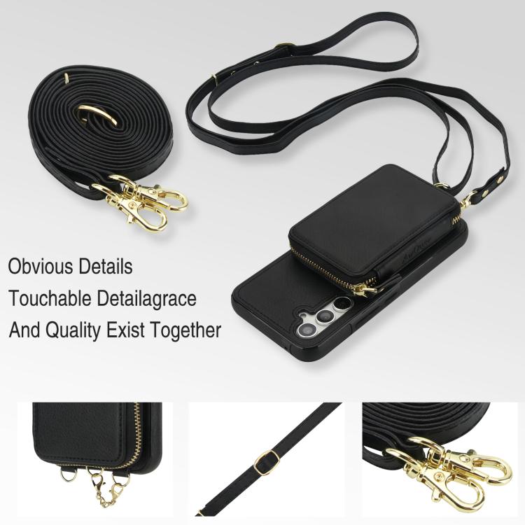 For Samsung Galaxy A54 5G AwQuer 2 in 1 Crossbody Zipper Wallet Leather Back Phone Case
