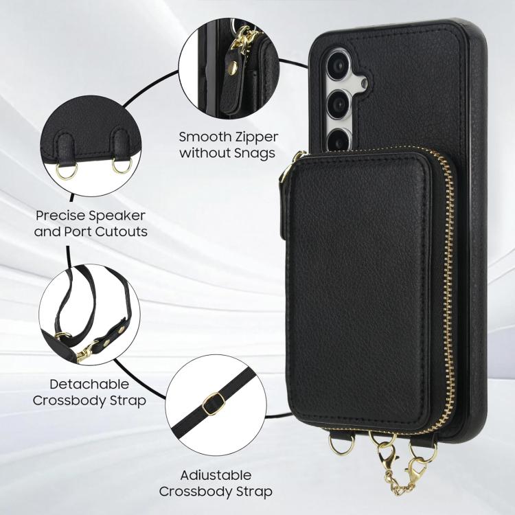 For Samsung Galaxy A54 5G AwQuer 2 in 1 Crossbody Zipper Wallet Leather Back Phone Case