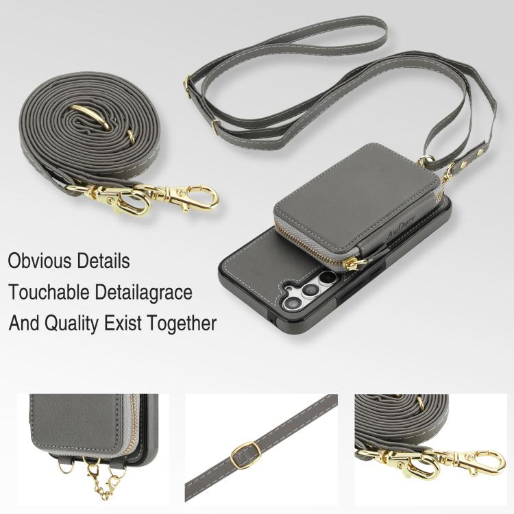 For Samsung Galaxy A54 5G AwQuer 2 in 1 Crossbody Zipper Wallet Leather Back Phone Case