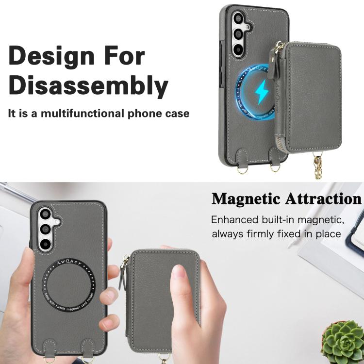 For Samsung Galaxy A54 5G AwQuer 2 in 1 Crossbody Zipper Wallet Leather Back Phone Case