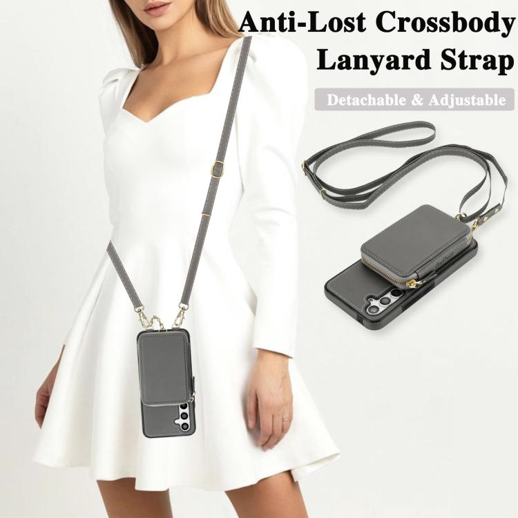 For Samsung Galaxy A54 5G AwQuer 2 in 1 Crossbody Zipper Wallet Leather Back Phone Case