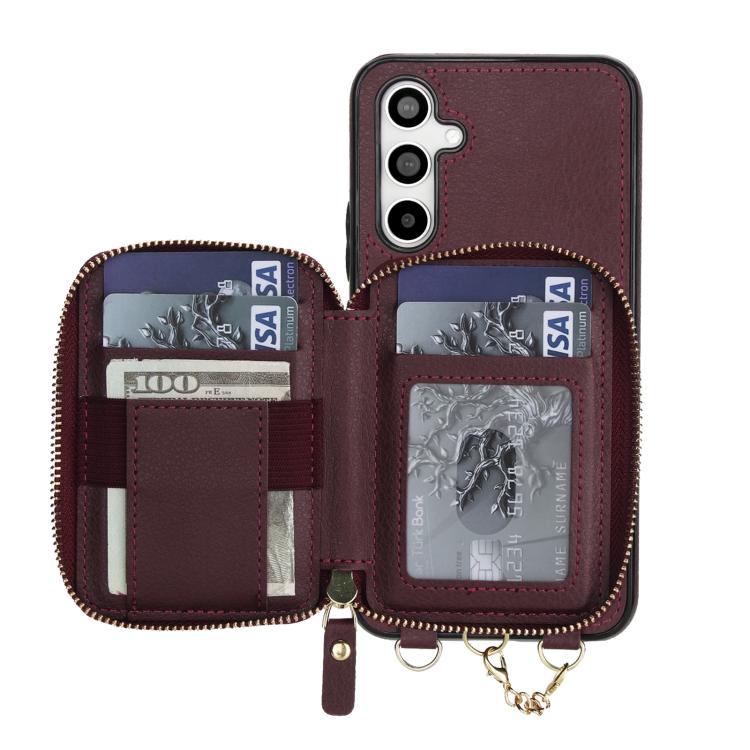 For Samsung Galaxy A54 5G AwQuer 2 in 1 Crossbody Zipper Wallet Leather Back Phone Case