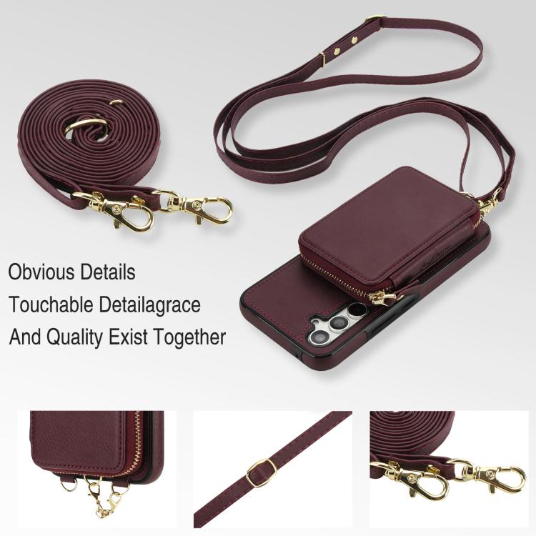 For Samsung Galaxy A54 5G AwQuer 2 in 1 Crossbody Zipper Wallet Leather Back Phone Case