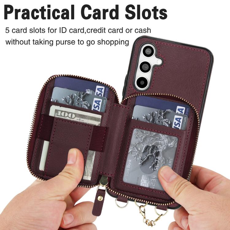 For Samsung Galaxy A54 5G AwQuer 2 in 1 Crossbody Zipper Wallet Leather Back Phone Case