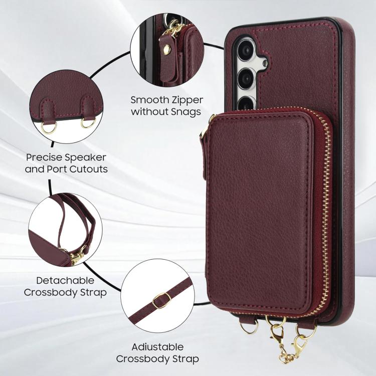 For Samsung Galaxy A54 5G AwQuer 2 in 1 Crossbody Zipper Wallet Leather Back Phone Case