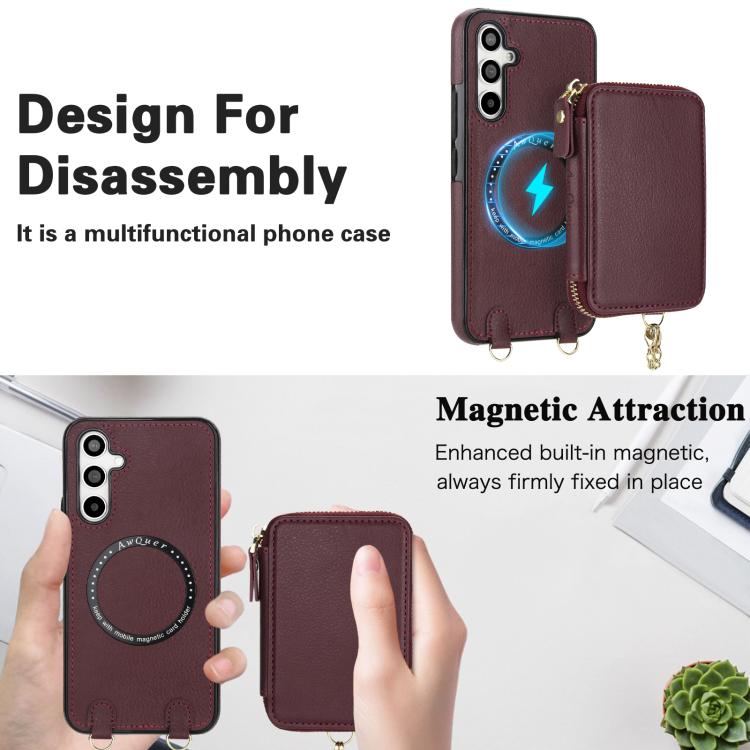 For Samsung Galaxy A54 5G AwQuer 2 in 1 Crossbody Zipper Wallet Leather Back Phone Case