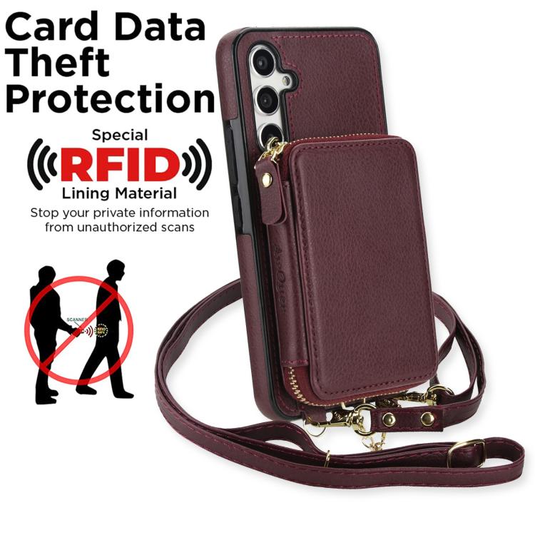 For Samsung Galaxy A54 5G AwQuer 2 in 1 Crossbody Zipper Wallet Leather Back Phone Case