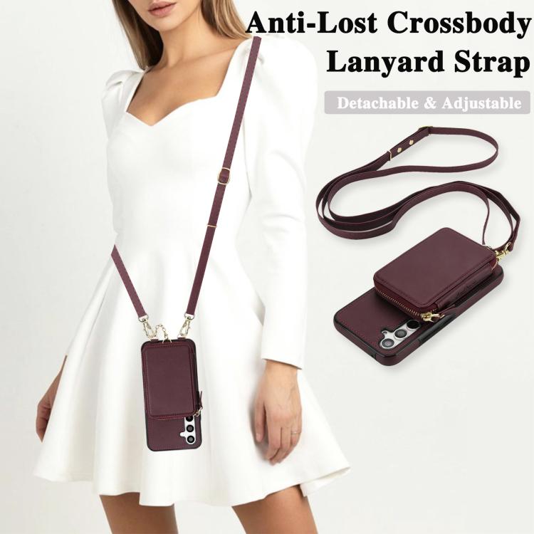 For Samsung Galaxy A54 5G AwQuer 2 in 1 Crossbody Zipper Wallet Leather Back Phone Case